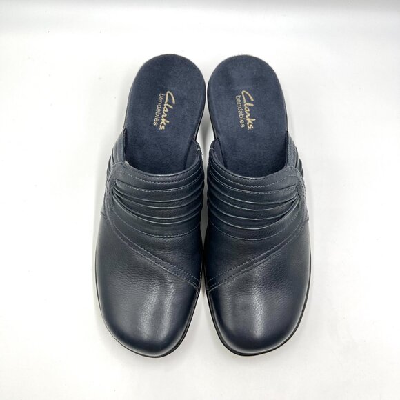 Clarks Womens Size 8.5M Dark Blue Leather Slip On Mules Clogs Shoes - Picture 3 of 15